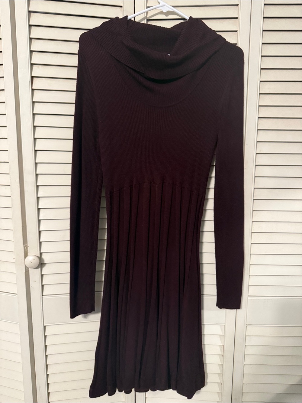 Calvin Klein Long Sleeve Cowl Neck Knit Dress - Deep Brown